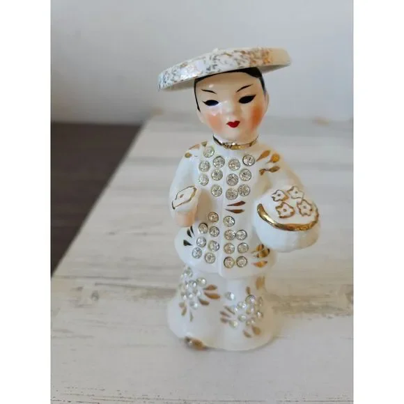 Vintage lefton boy hat geisha 1956 statue figurine rhinestones - Picture 1 of 9
